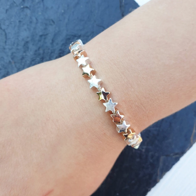 Ditsy Star Friendship Bracelet - Silver & Rose Gold